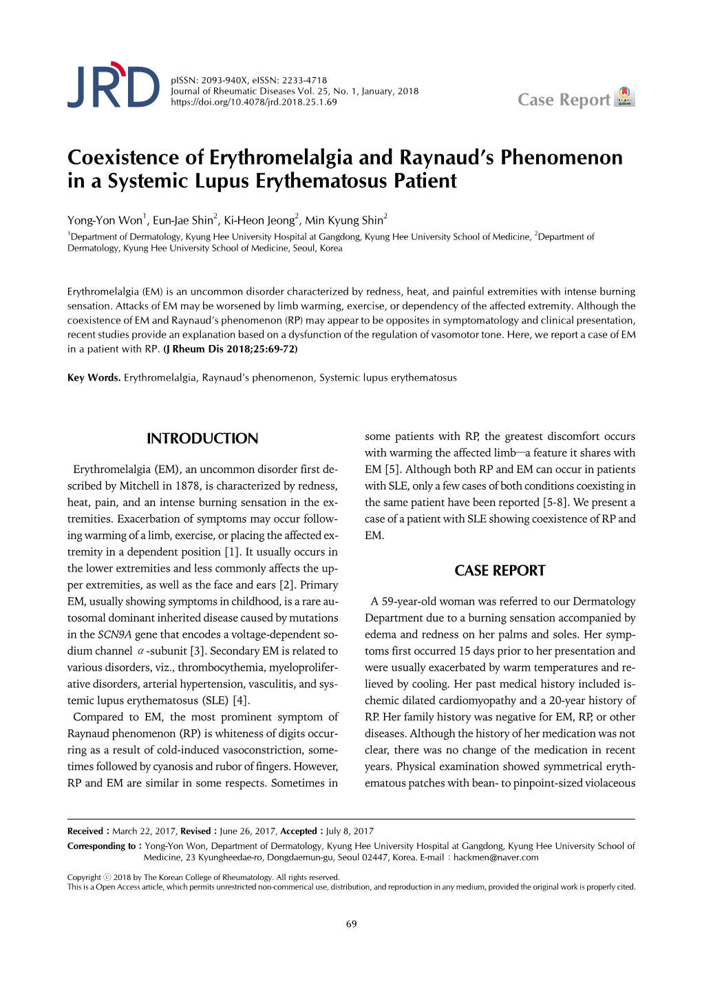 Coexistence of Erythromelalgia and Raynaud's Phenomenon in a Systemic Lupus Erythematosus Patient