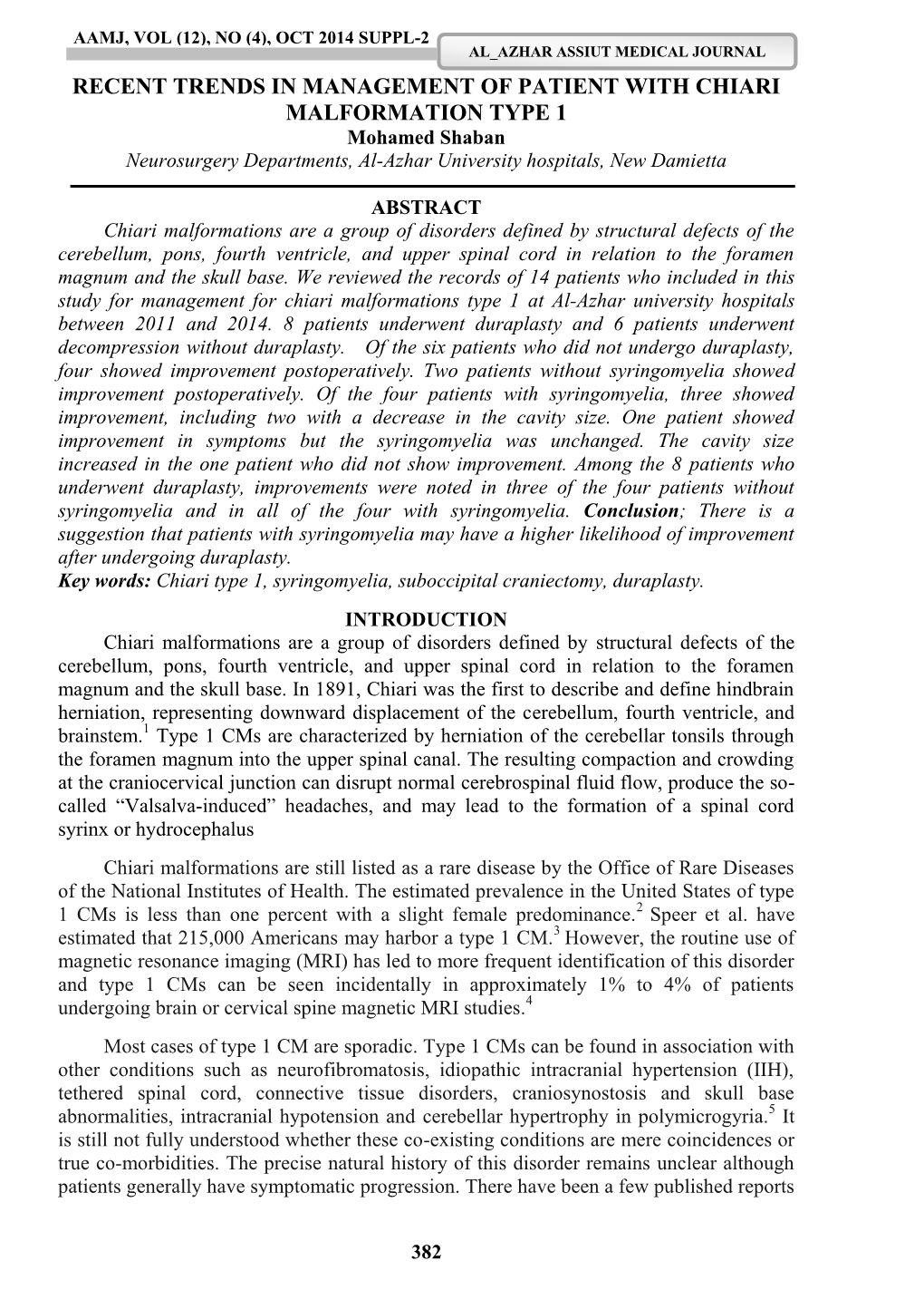 Recent Trends in Management of Patient with Chiari Malformation