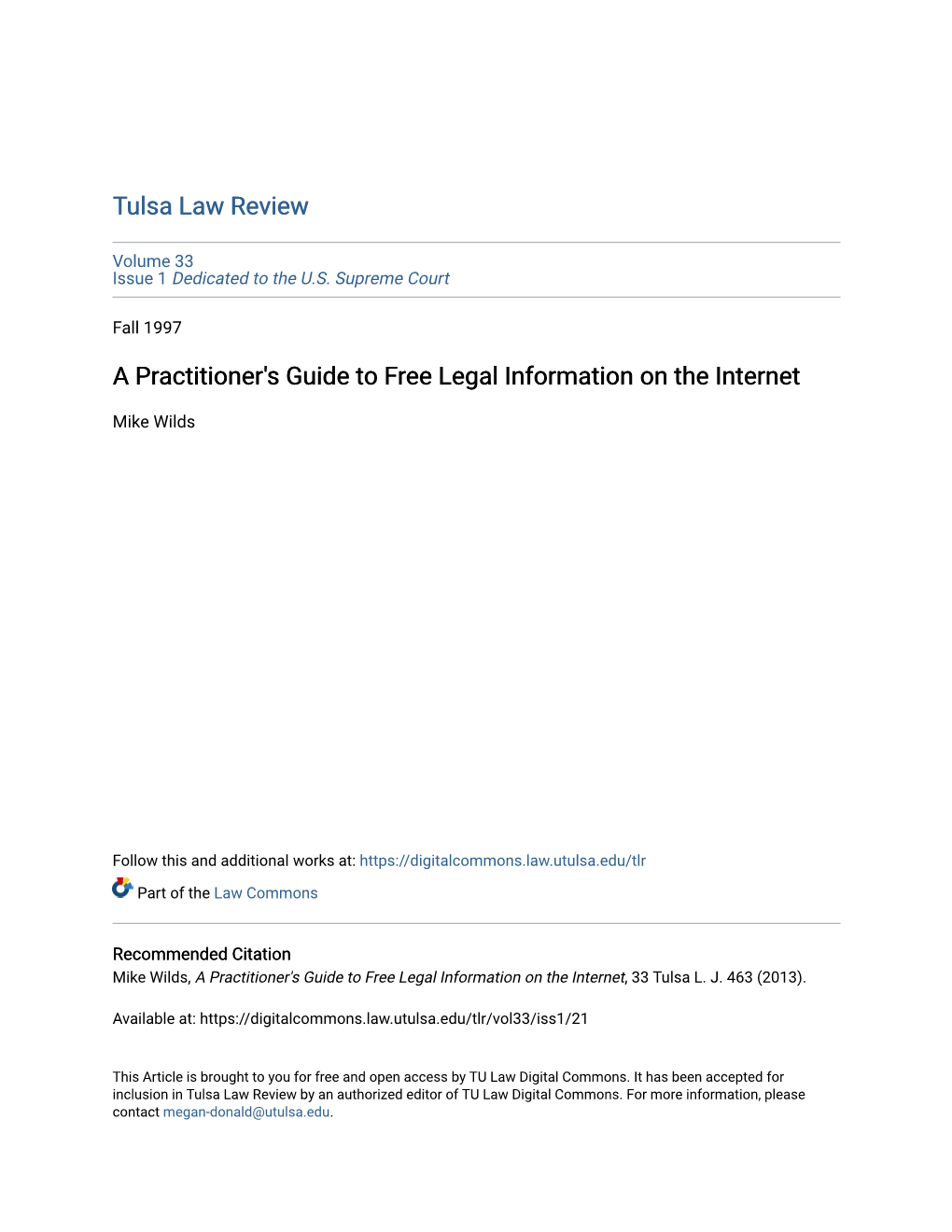 A Practitioner's Guide to Free Legal Information on the Internet