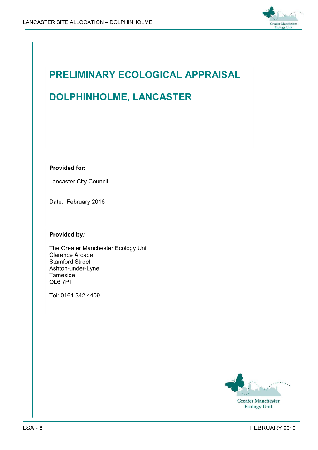 Preliminary Ecological Appraisal Dolphinholme