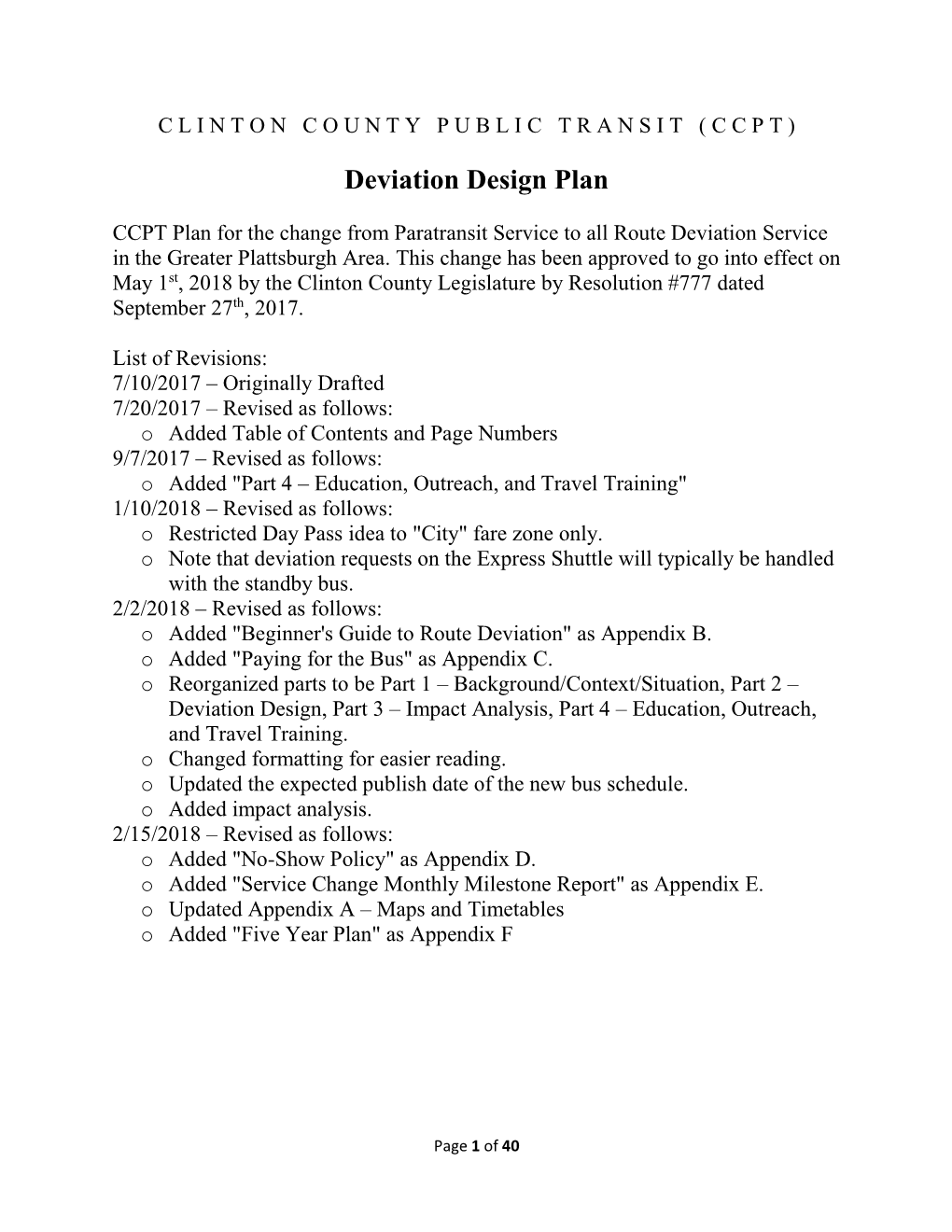 Deviation Design Plan