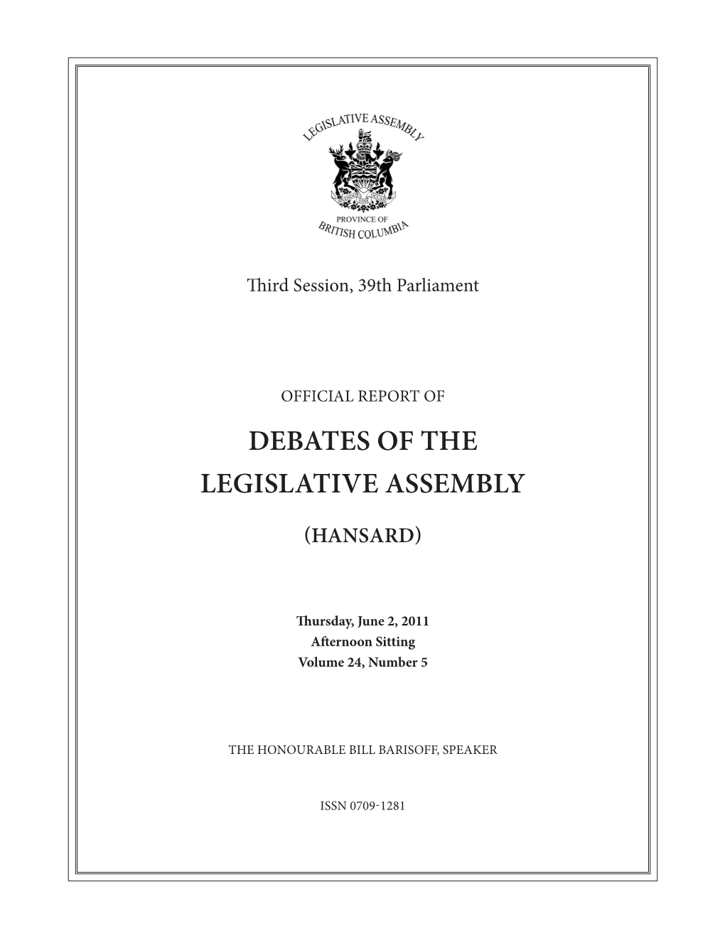 Debates of the Legislative Assembly