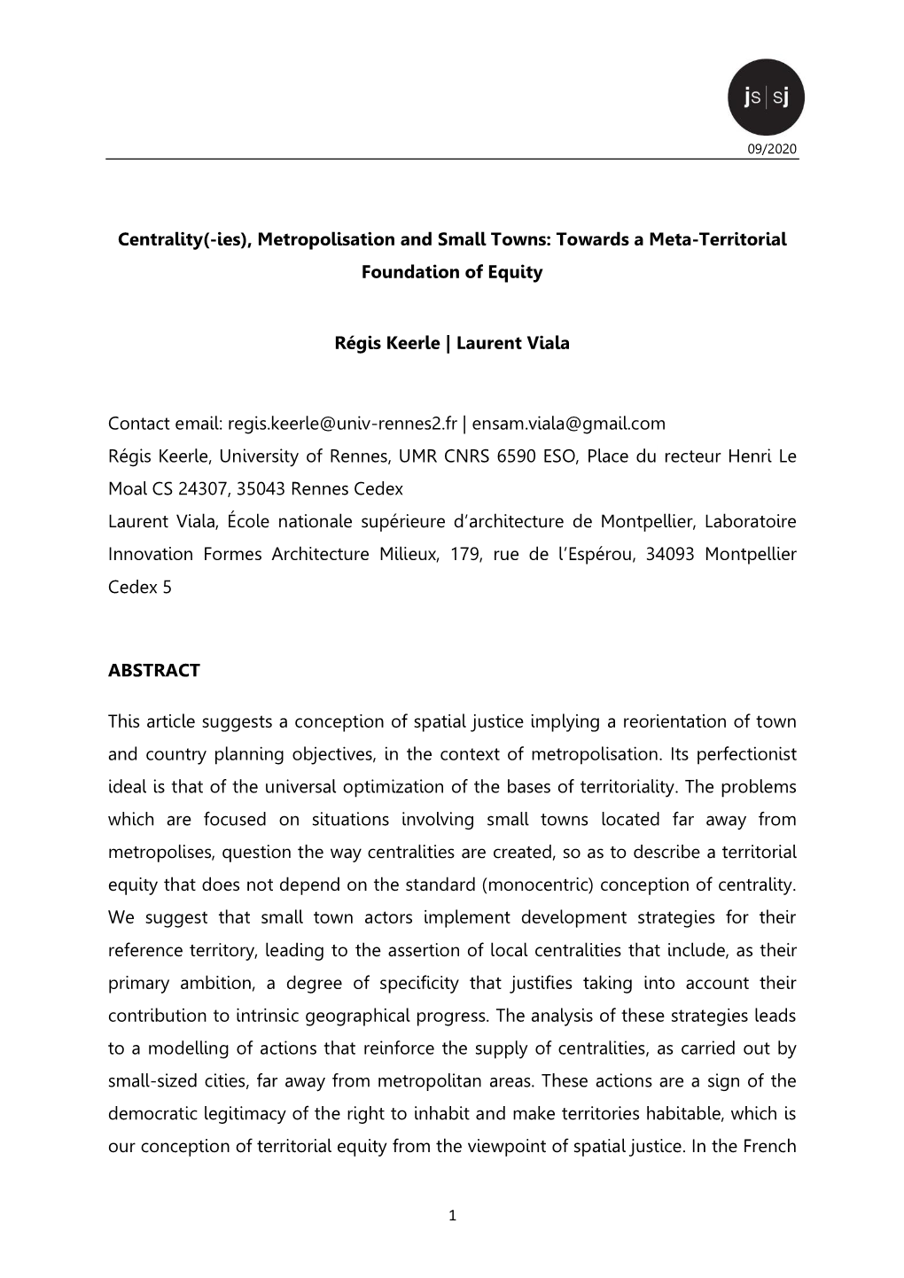 Metropolisation and Small Towns: Towards a Meta-Territorial Foundation of Equity