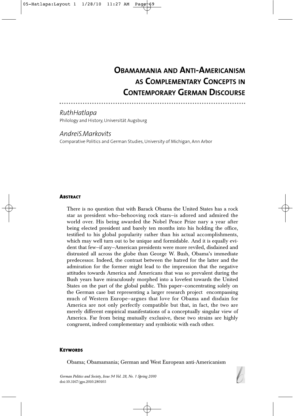 Obamamania and Anti-Americanism As Complementary Concepts in Contemporary German Discourse