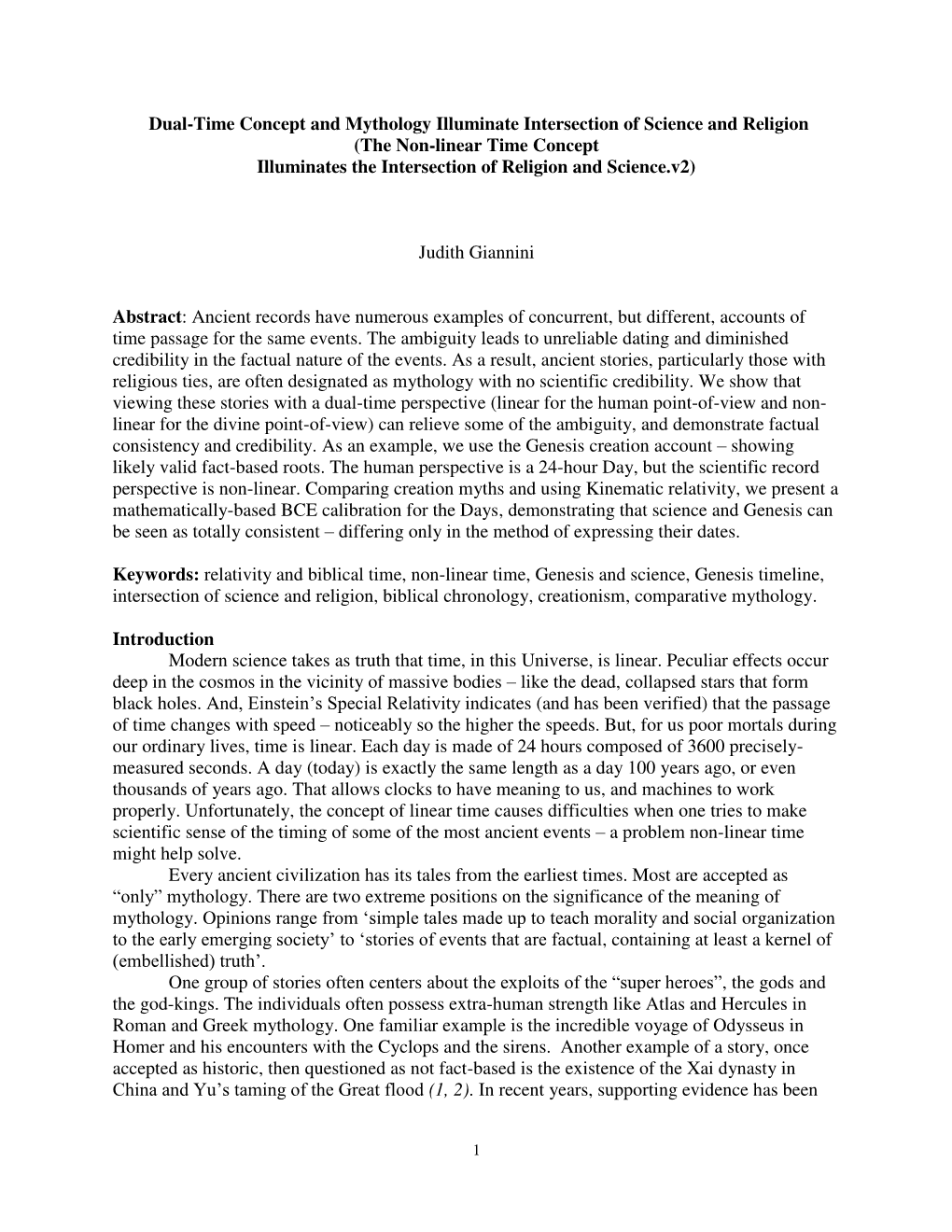 Dual-Time Concept and Mythology Illuminate Intersection of Science and Religion (The Non-Linear Time Concept Illuminates the Intersection of Religion and Science.V2)