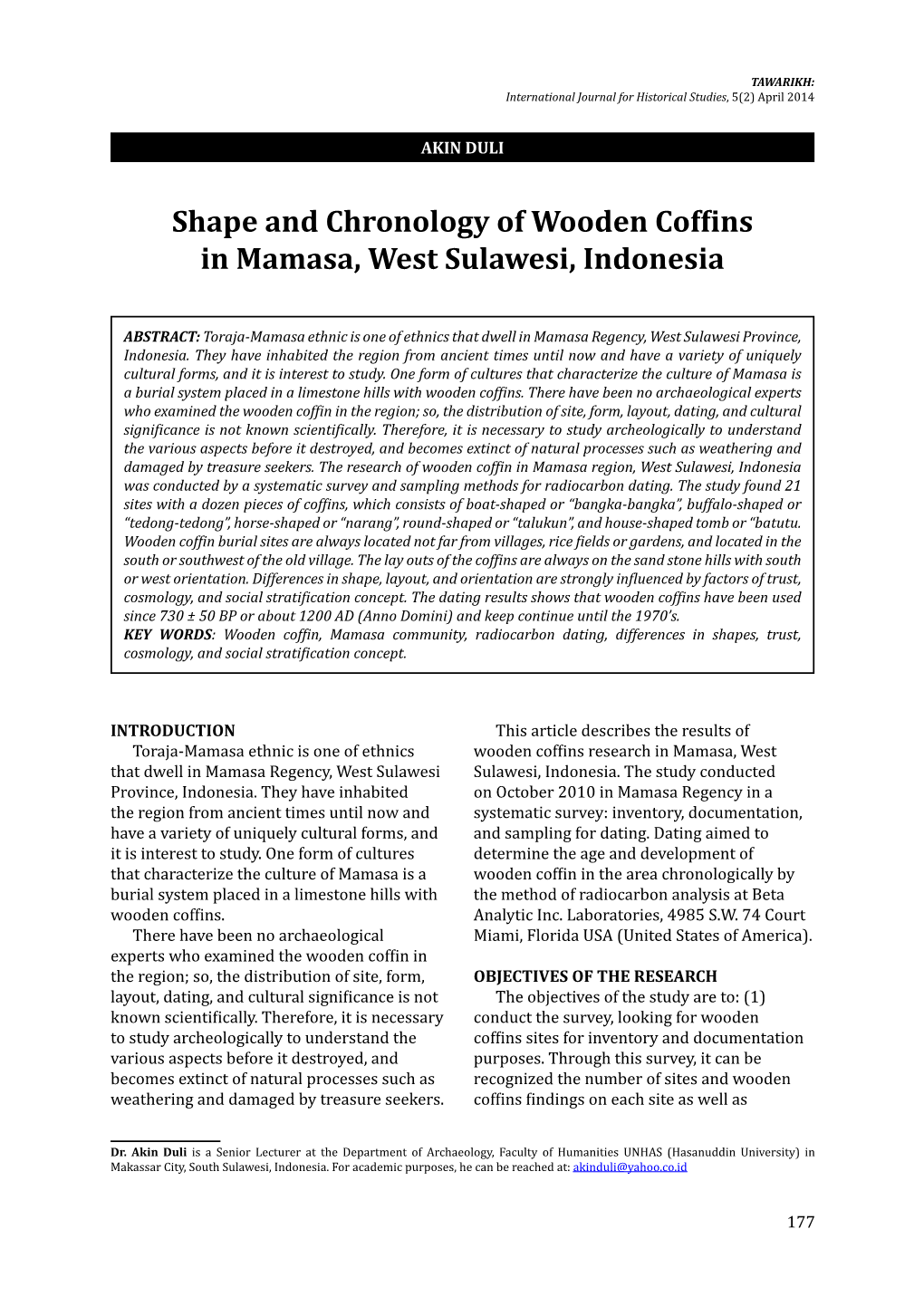 Shape and Chronology of Wooden Coffins in Mamasa, West Sulawesi, Indonesia