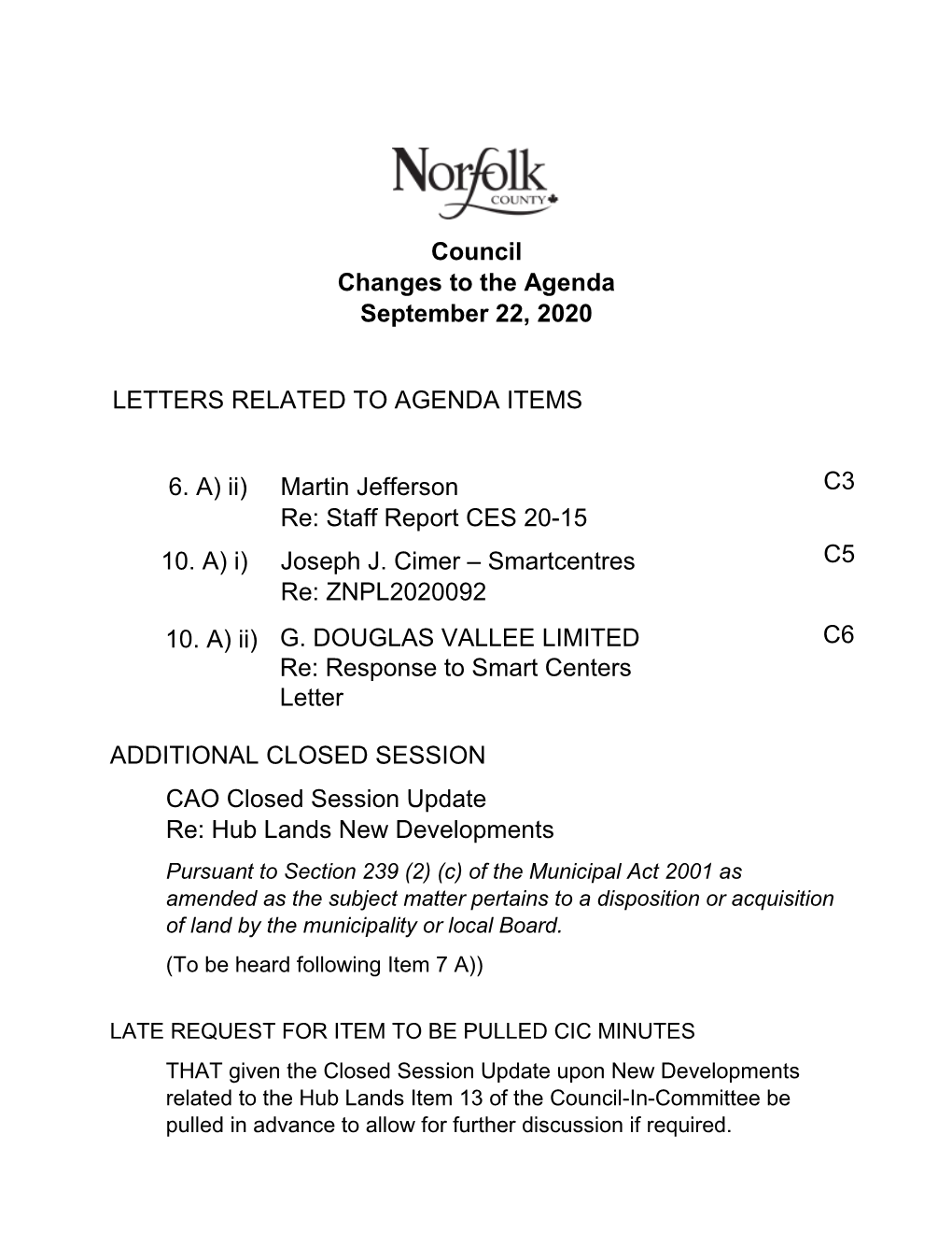 Norfolk County Council Norfolk County 50 Colborne Street South Simcoe, on N3Y 4H3