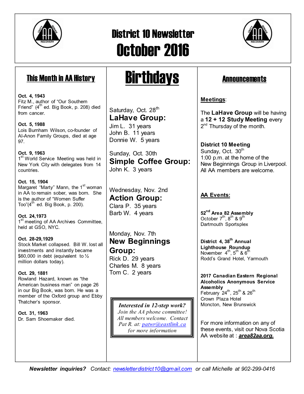 District 10 Newsletter October 2016