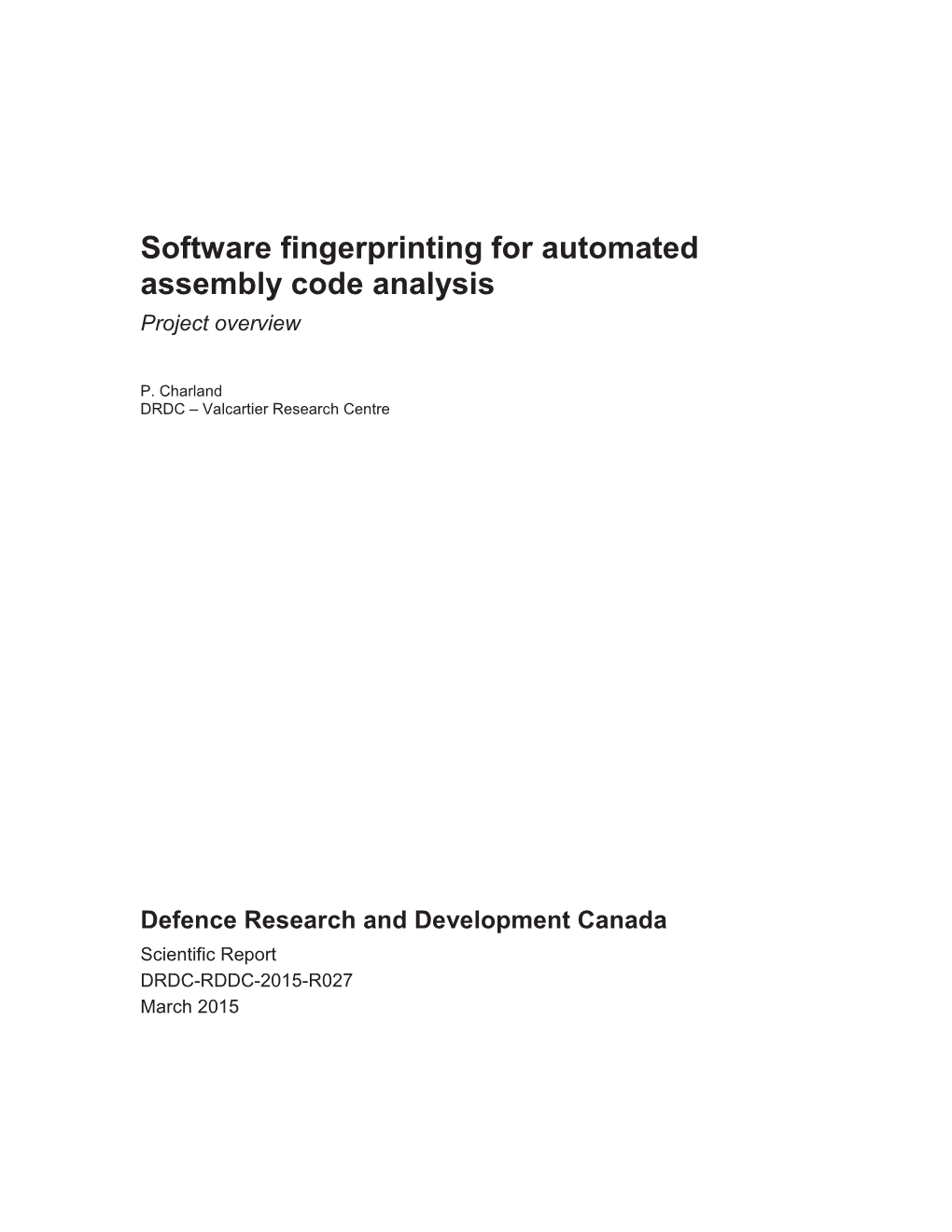 Software Fingerprinting for Automated Assembly Code Analysis Project Overview