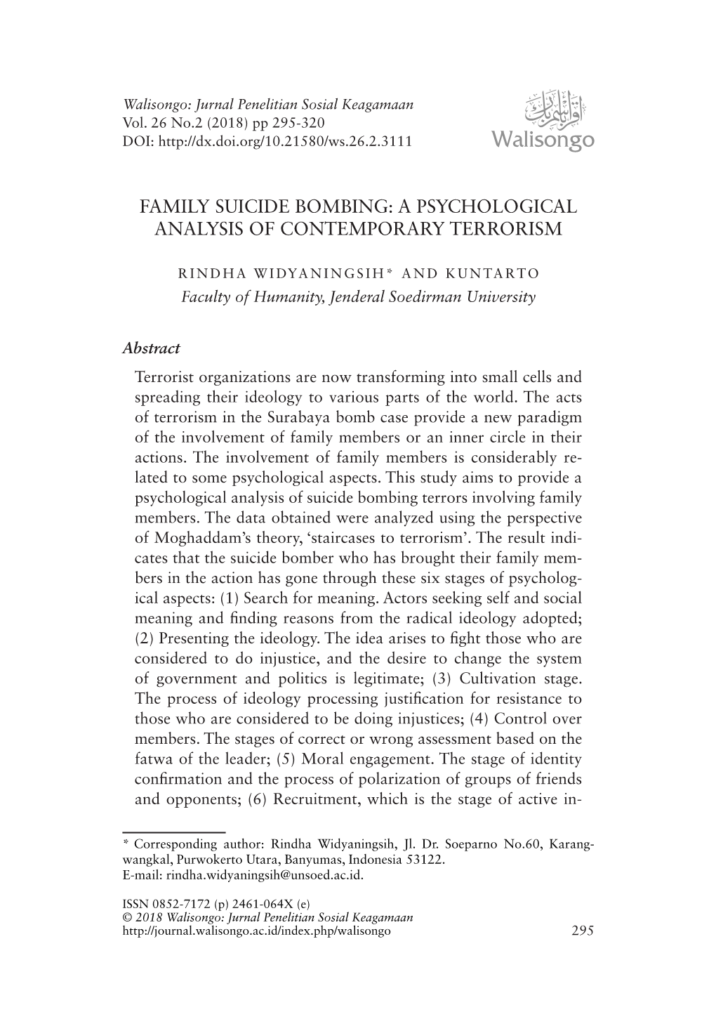 Family Suicide Bombing: a Psychological Analysis of Contemporary Terrorism