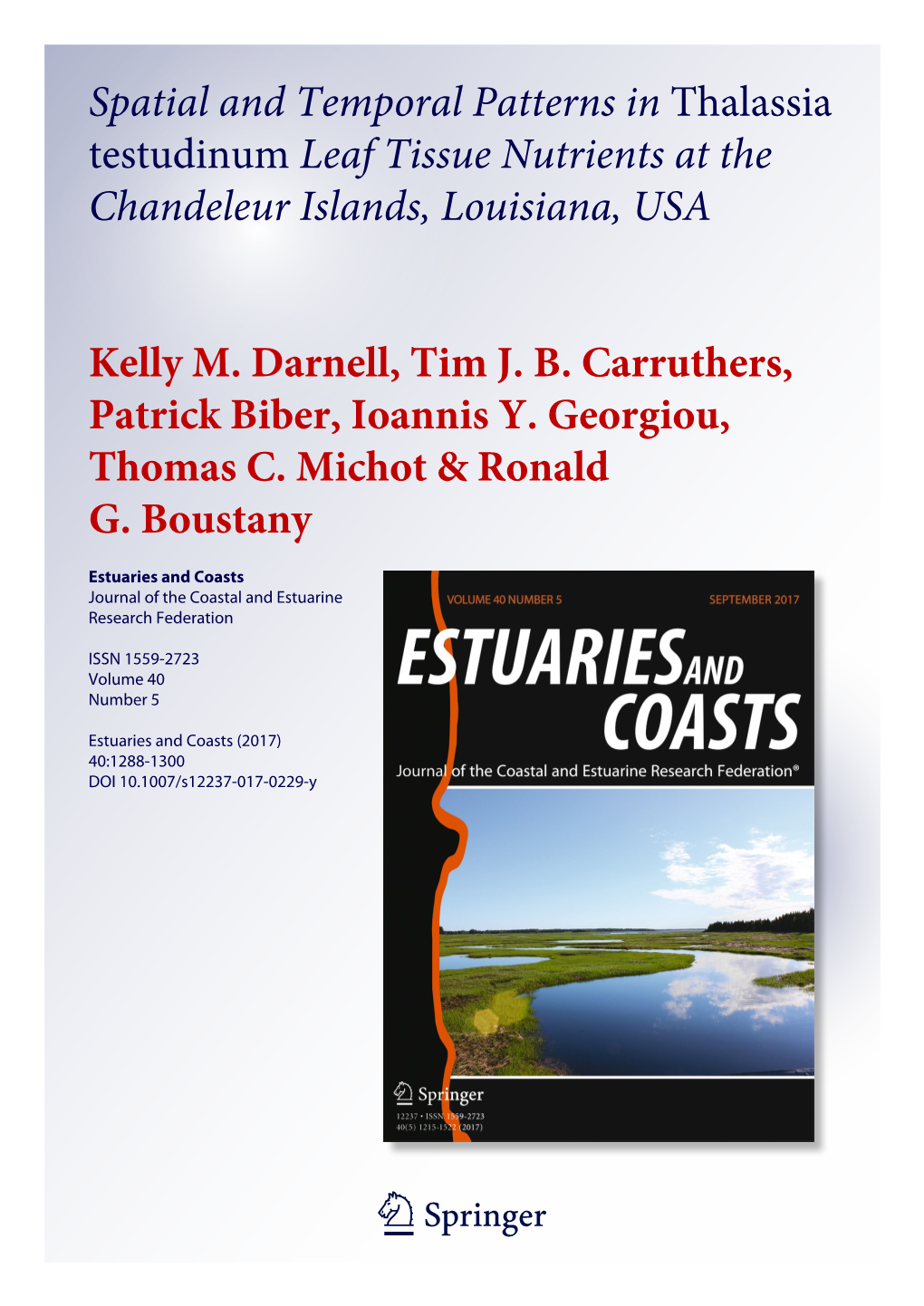 Spatial and Temporal Patterns in Thalassia Testudinum Leaf Tissue Nutrients at the Chandeleur Islands, Louisiana, USA