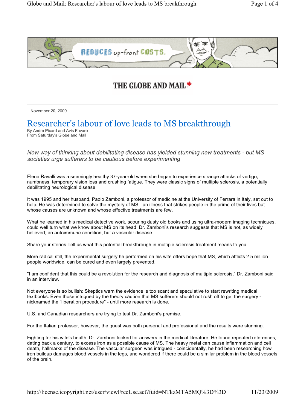 Researcher's Labour of Love Leads to MS Breakthrough Page 1 of 4