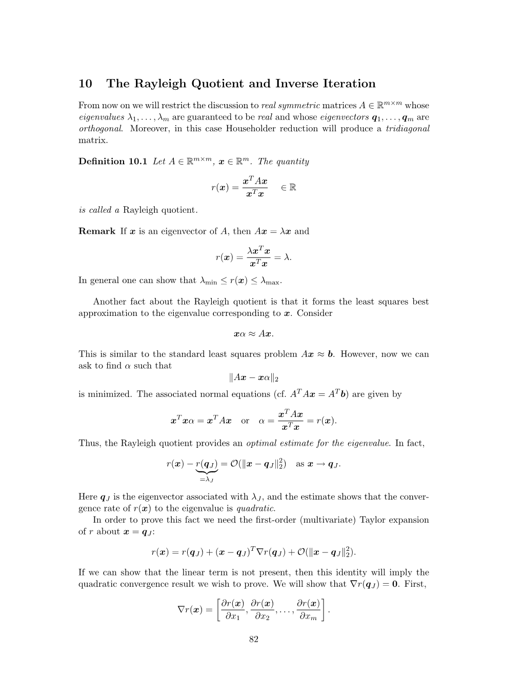 10 the Rayleigh Quotient and Inverse Iteration