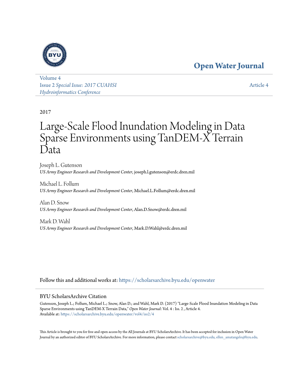 Large-Scale Flood Inundation Modeling in Data Sparse Environments Using Tandem-X Terrain Data Joseph L