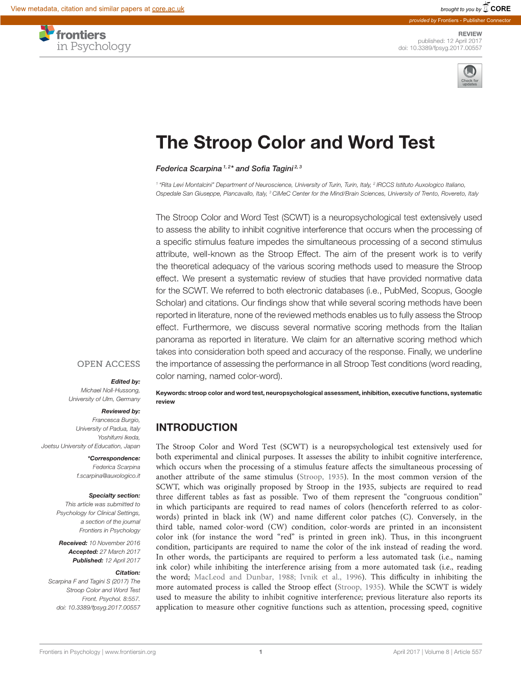 The Stroop Color and Word Test