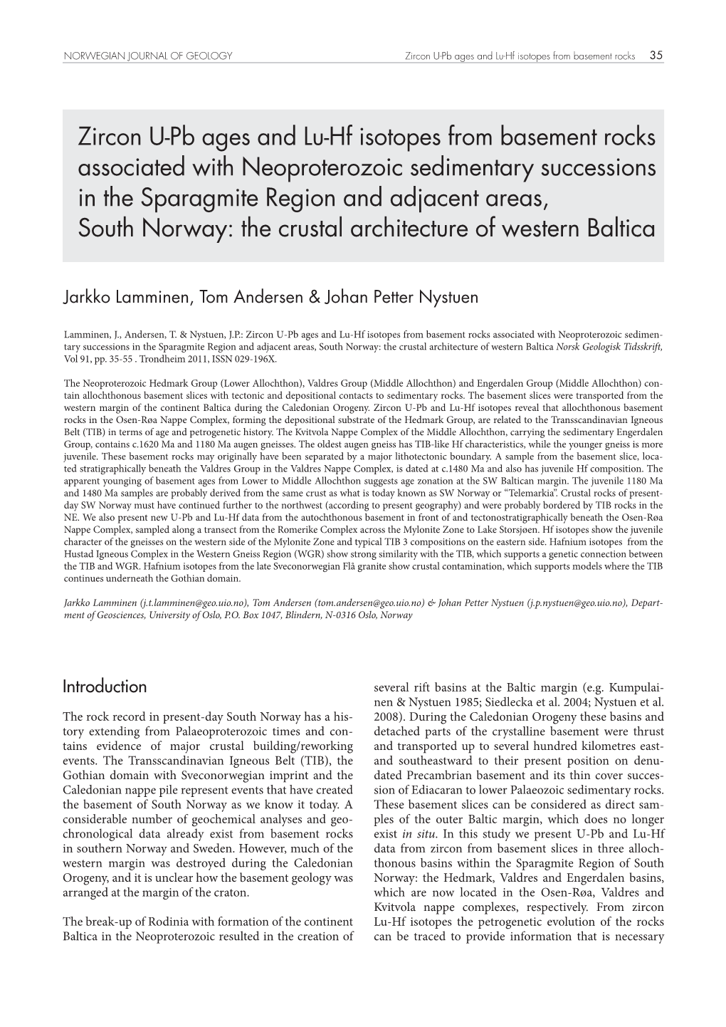 Zircon U-Pb Ages and Lu-Hf Isotopes from Basement Rocks Associated