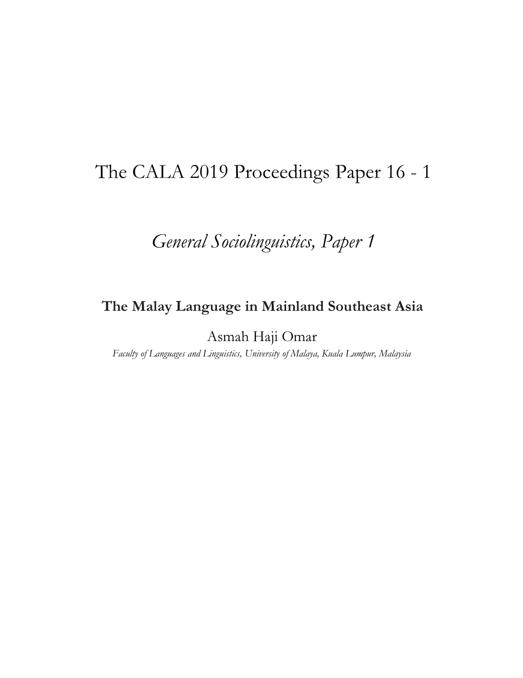 The CALA 2019 Proceedings Paper 16 - 1