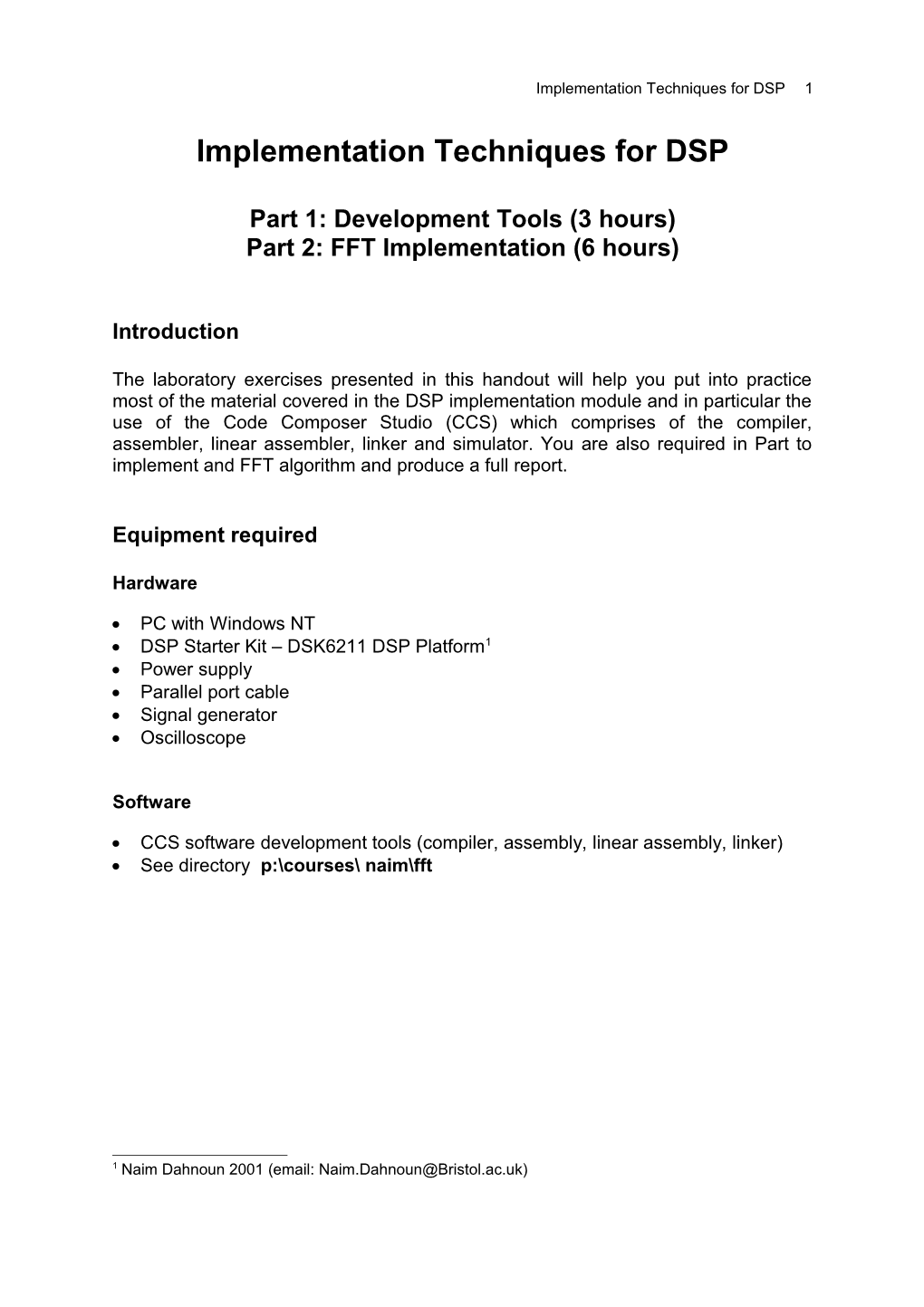 Implementation Techniques for DSP