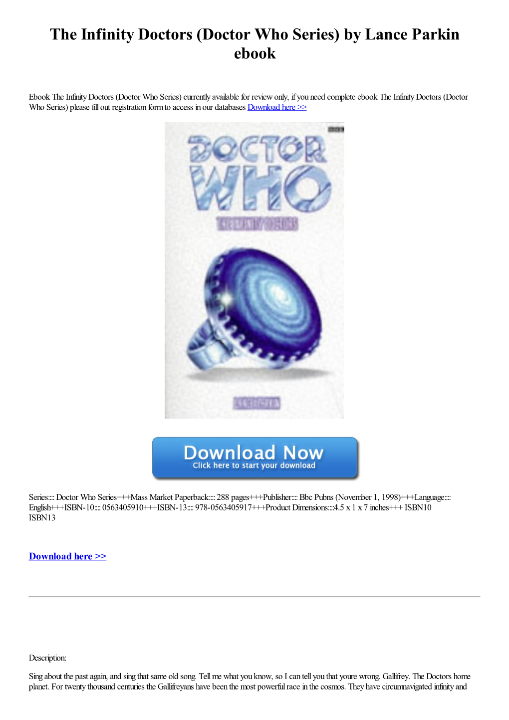 The Infinity Doctors (Doctor Who Series) by Lance Parkin Ebook