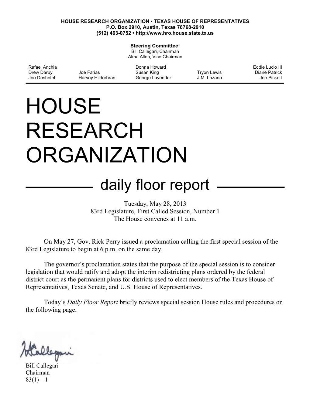 House Research Organization • Texas House of Representatives P.O