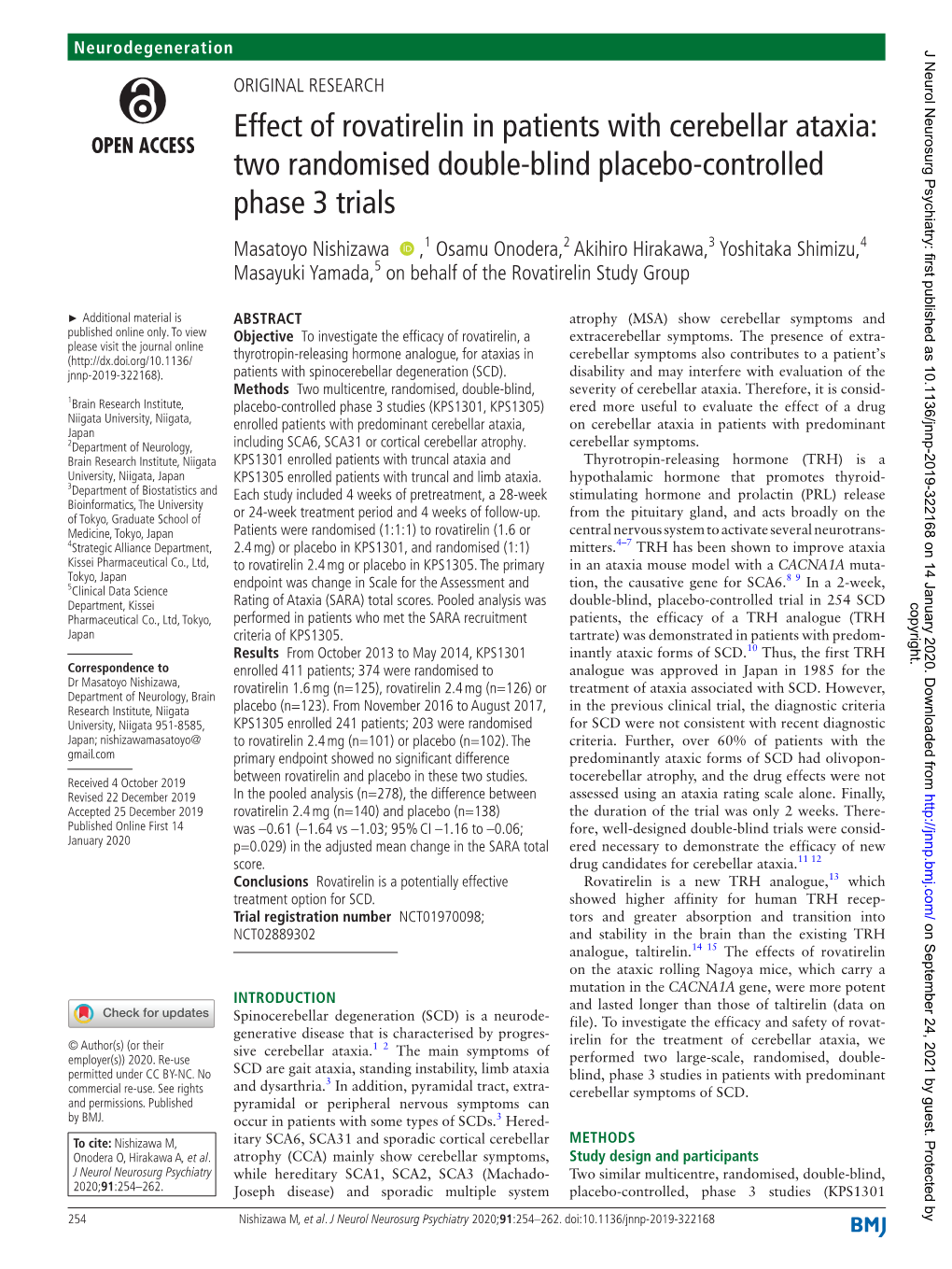 Effect of Rovatirelin in Patients with Cerebellar Ataxia: Two Randomised