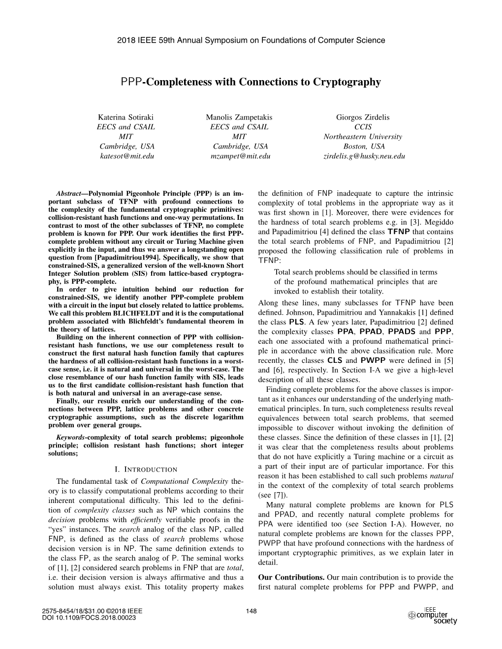 PPP-Completeness with Connections to Cryptography