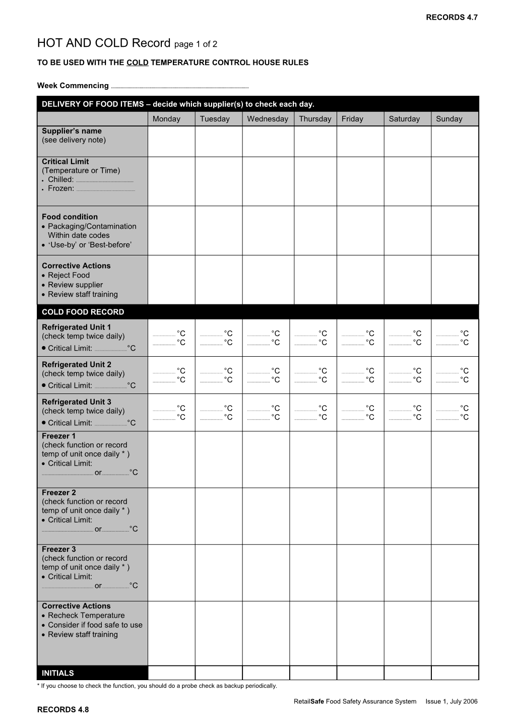 To Be Used with the Cold Temperature Control House Rules