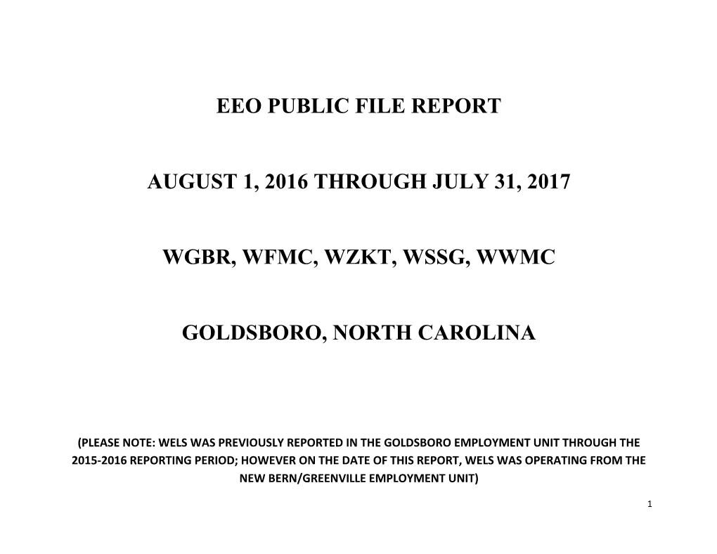 Eeo Public File Report August 1, 2016 Through July 31, 2017