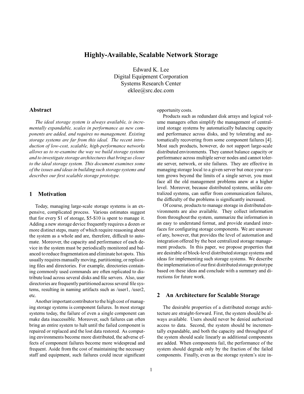 Highly-Available, Scalable Network Storage