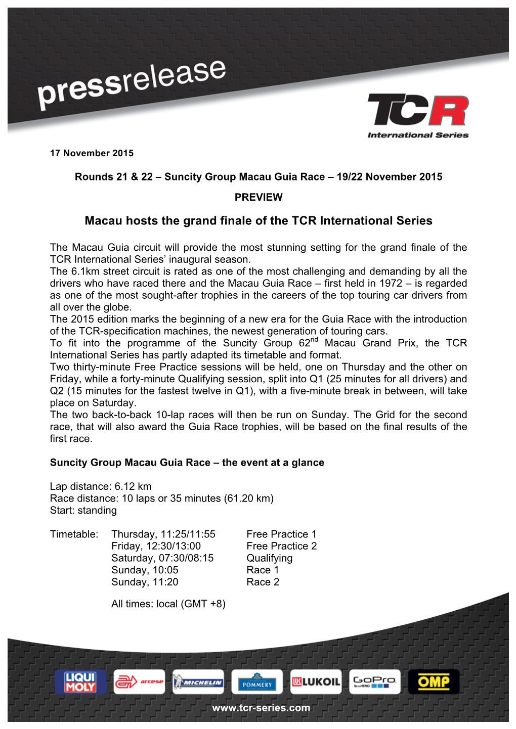 Macau Hosts the Grand Finale of the TCR International Series