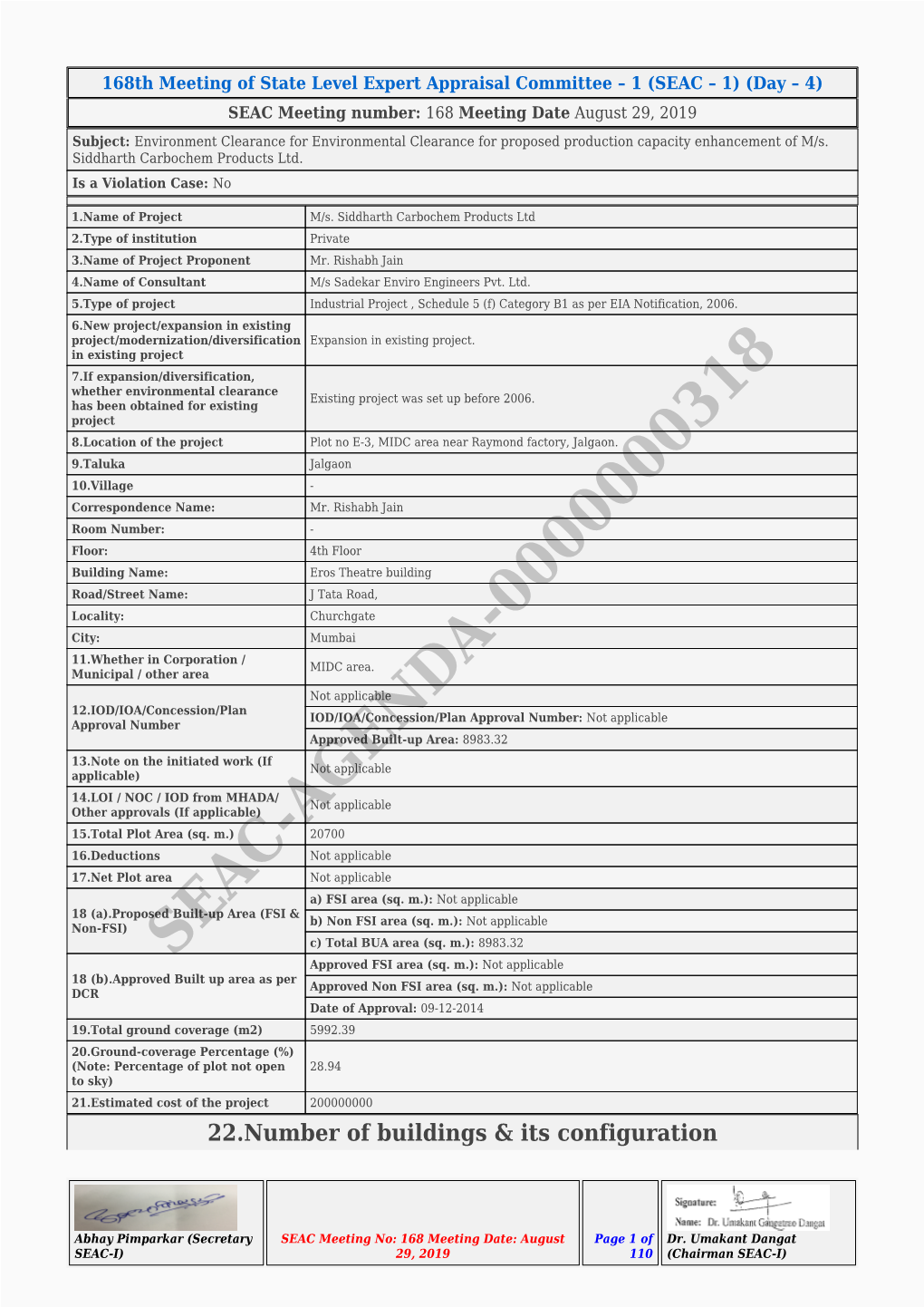 Environmental Clearance for Proposed Production Capacity Enhancement of M/S