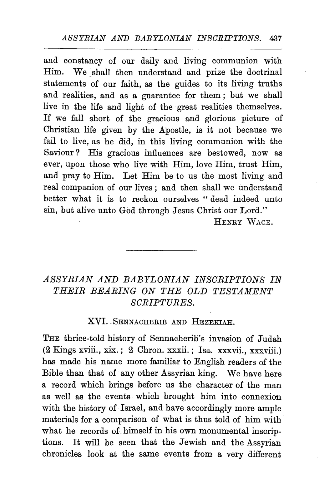 Assyrian and Babylonian Inscriptions in Their Bearing on the Old Testament Scriptures