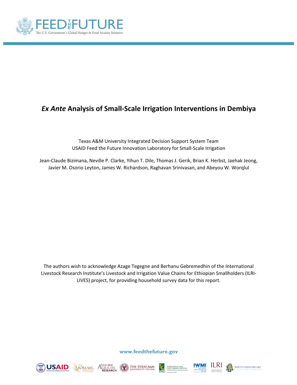 Ex Ante Analysis of Small-Scale Irrigation Interventions in Dembiya