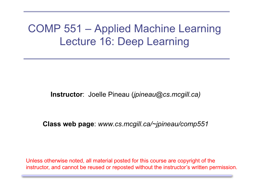 COMP 551 – Applied Machine Learning Lecture 16: Deep Learning