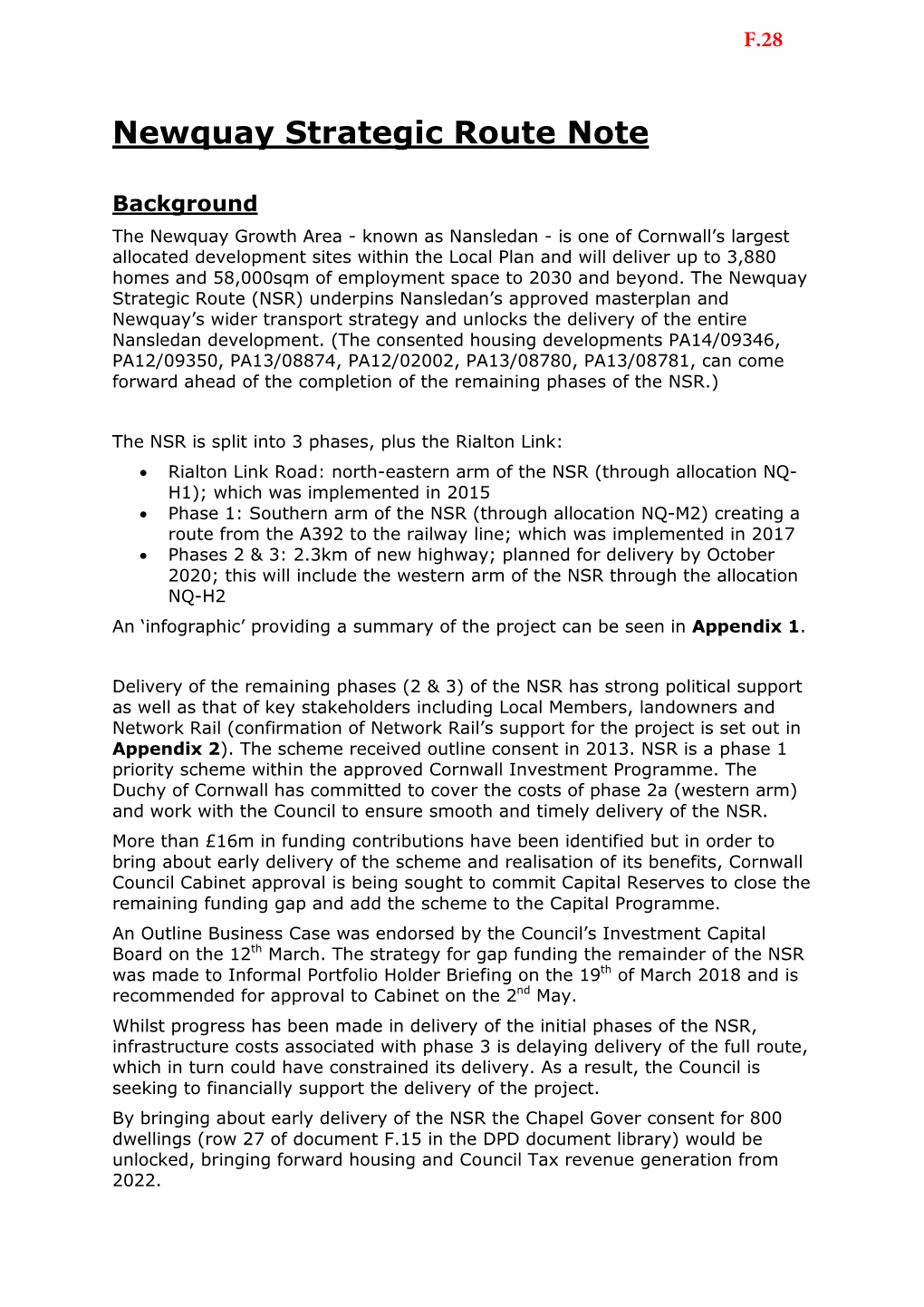 Newquay Strategic Route Note