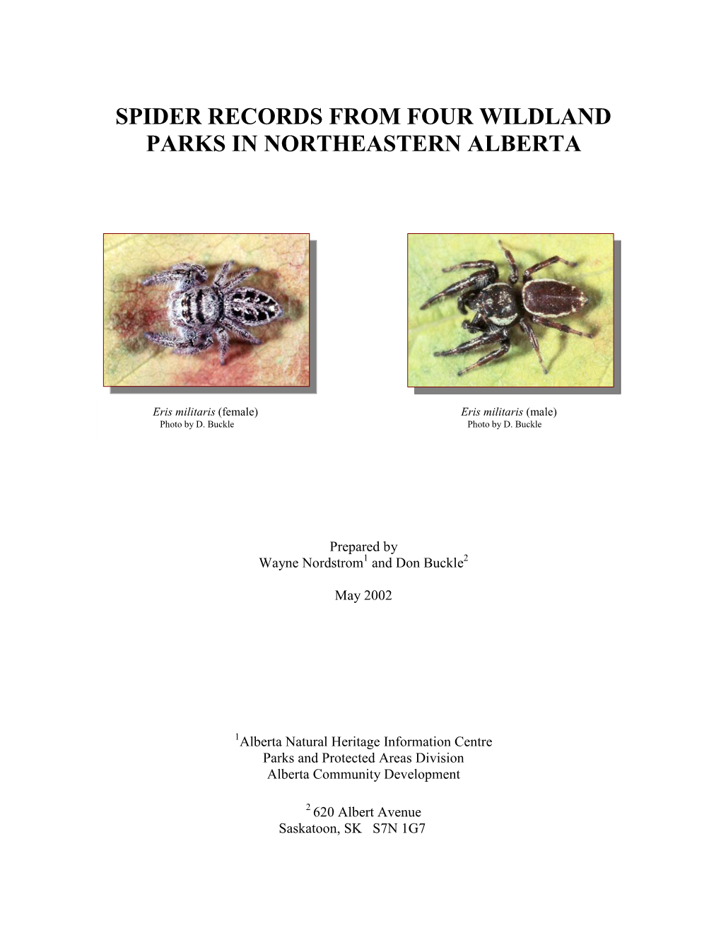 Spider Records from Four Wildland Parks in Northeastern Alberta