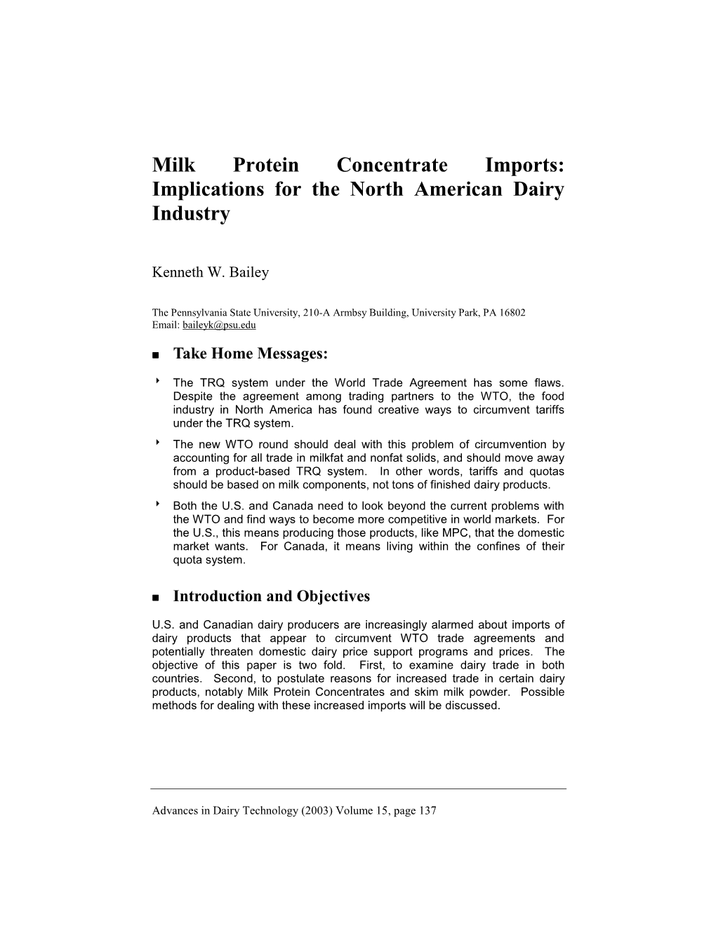 Milk Protein Concentrate Imports: Implications for the North American Dairy Industry
