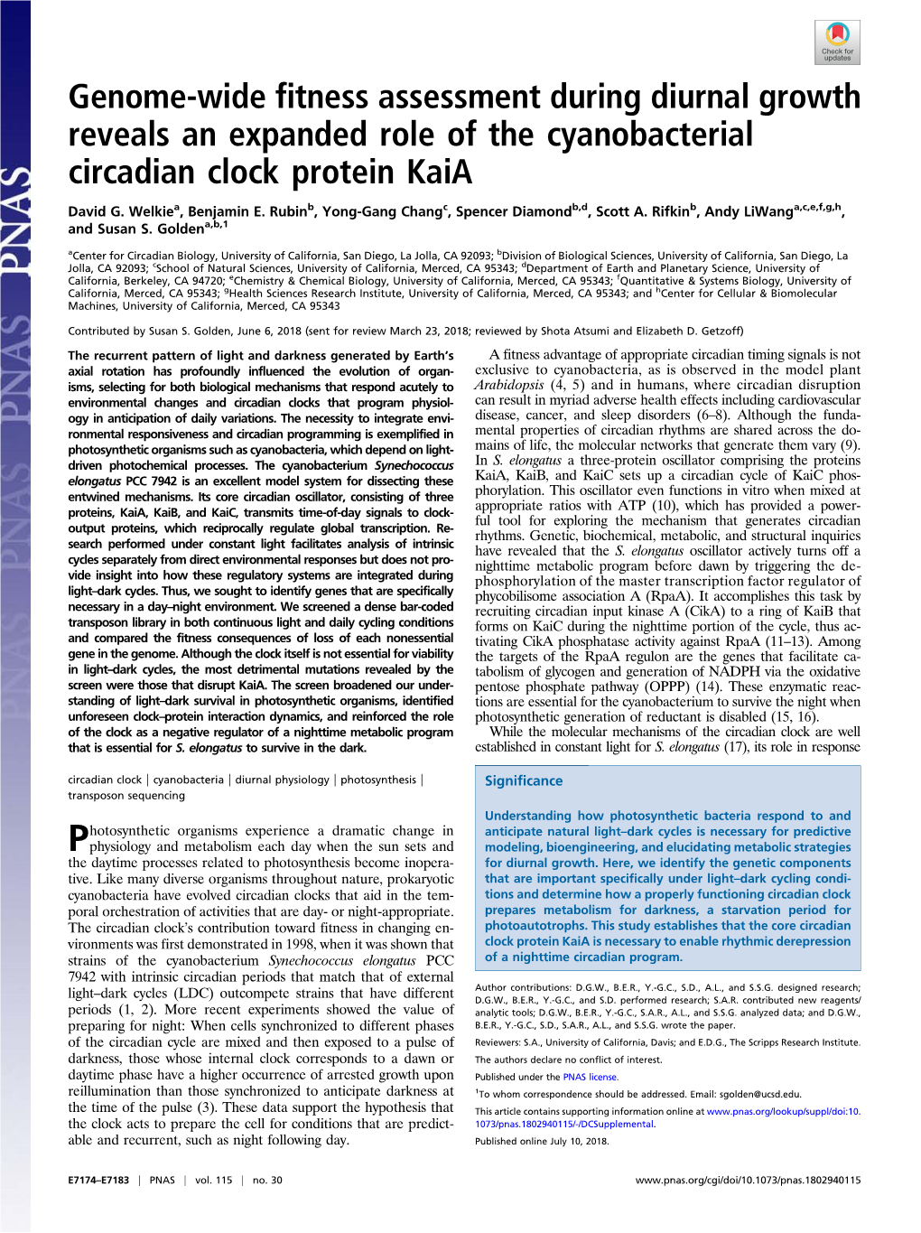 Genome-Wide Fitness Assessment During Diurnal Growth Reveals an Expanded Role of the Cyanobacterial Circadian Clock Protein Kaia