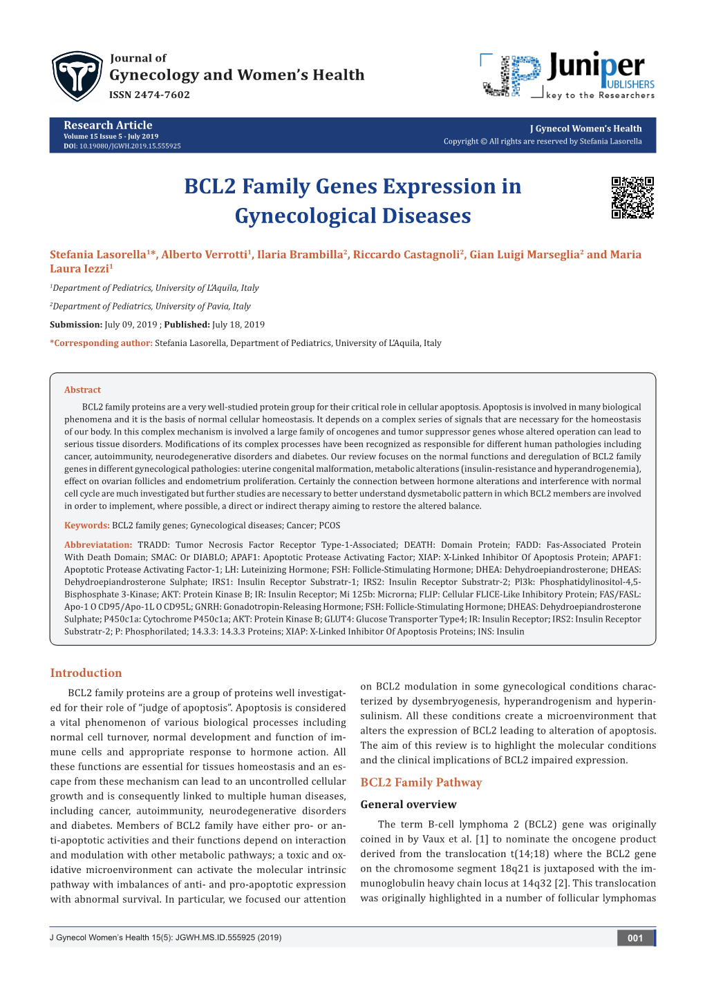 BCL2 Family Genes Expression in Gynecological Diseases