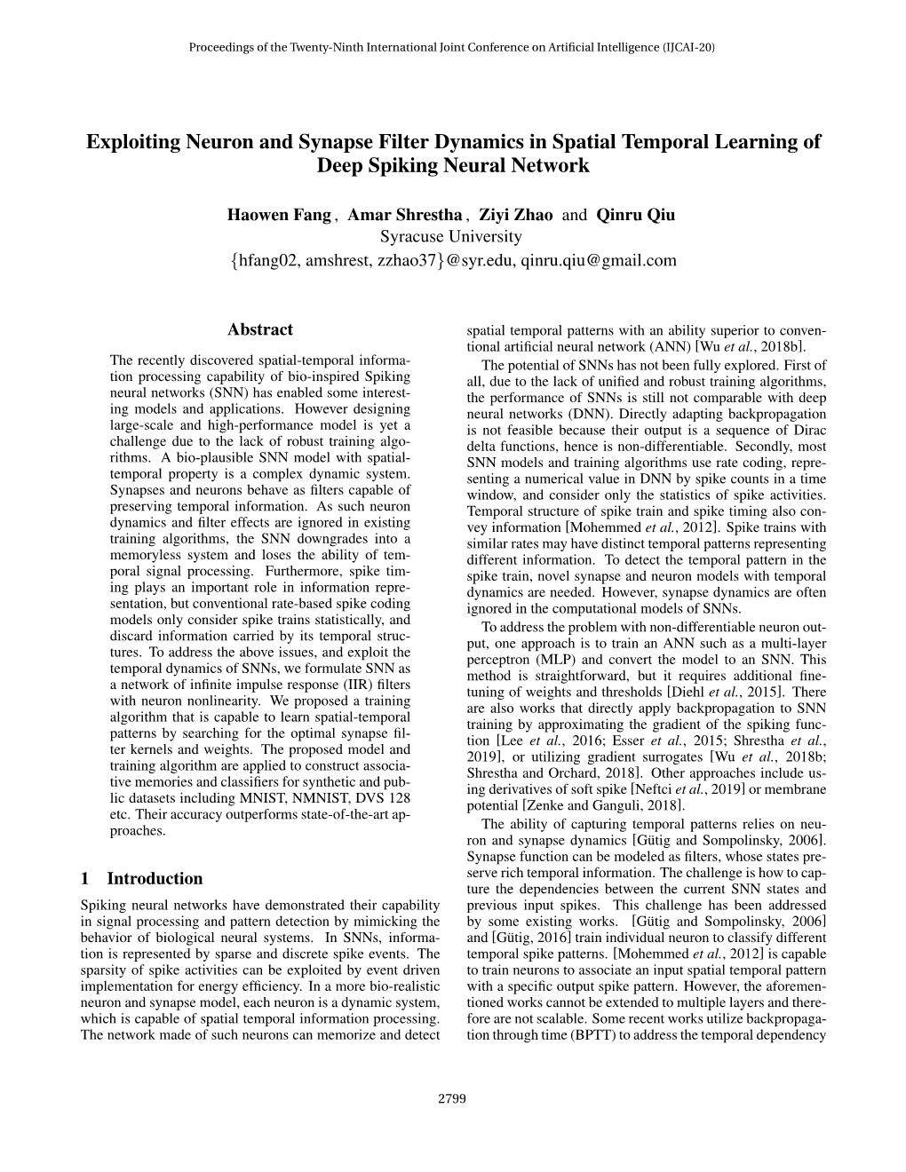 Exploiting Neuron and Synapse Filter Dynamics in Spatial Temporal Learning of Deep Spiking Neural Network