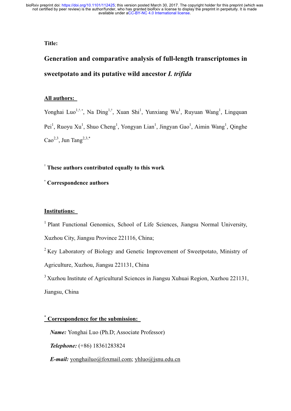 Generation and Comparative Analysis of Full-Length Transcriptomes In