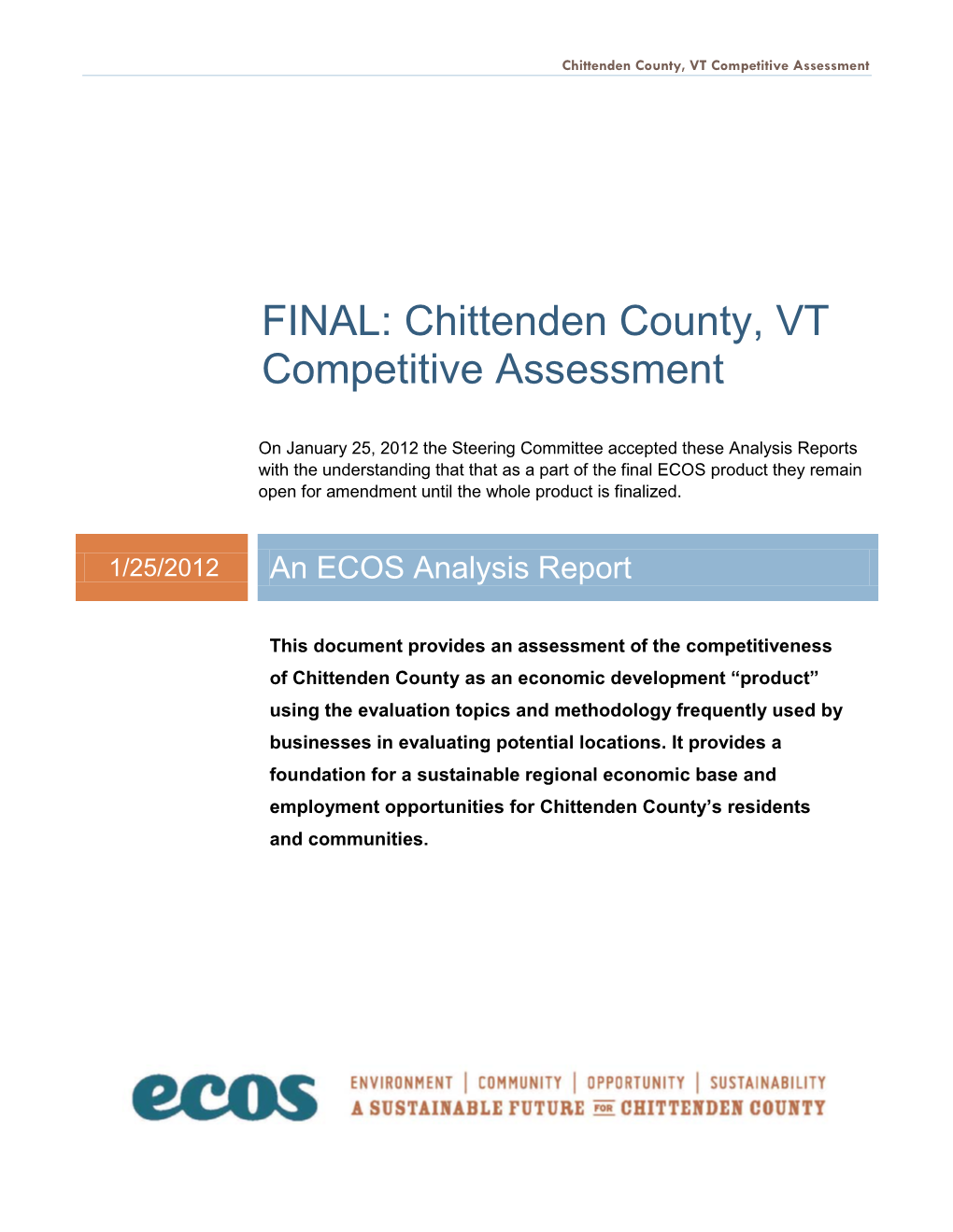 FINAL: Chittenden County, VT Competitive Assessment