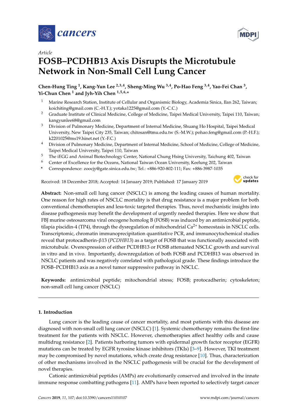 FOSB–PCDHB13 Axis Disrupts the Microtubule Network in Non-Small Cell Lung Cancer