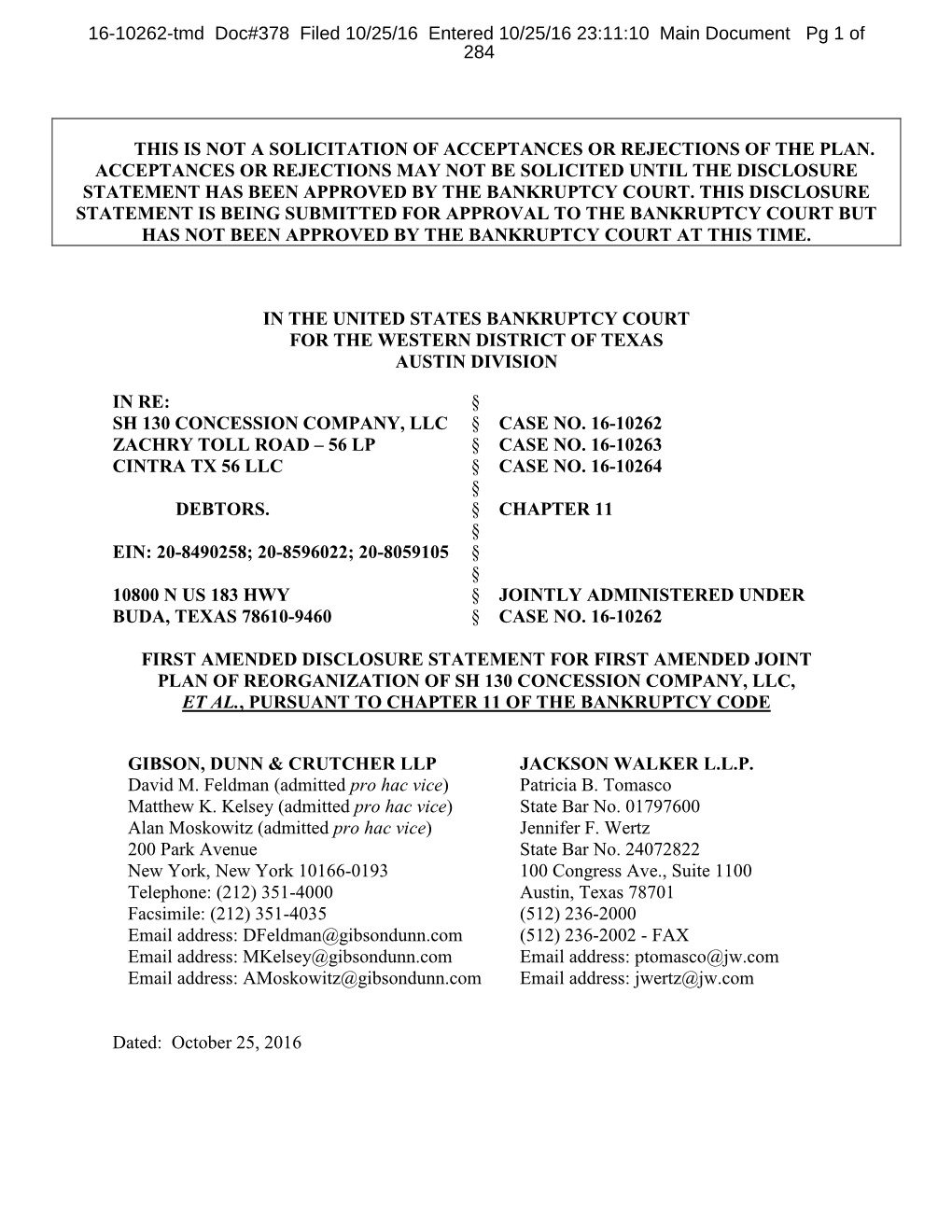 Sh 130 Concession Company, Llc § Case No