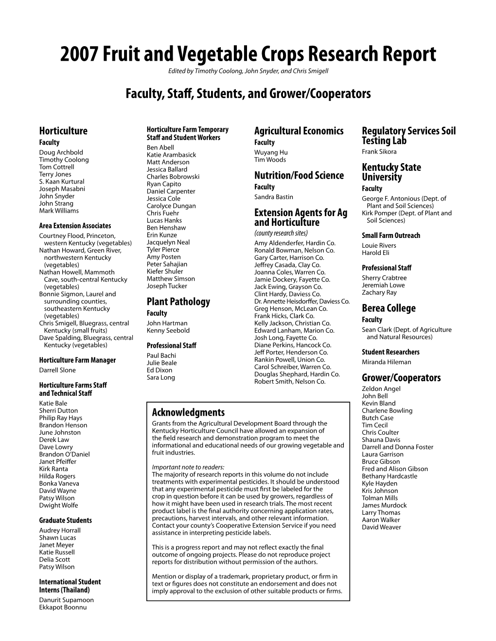 PR-555: 2007 Fruit and Vegetable Crops Research Report