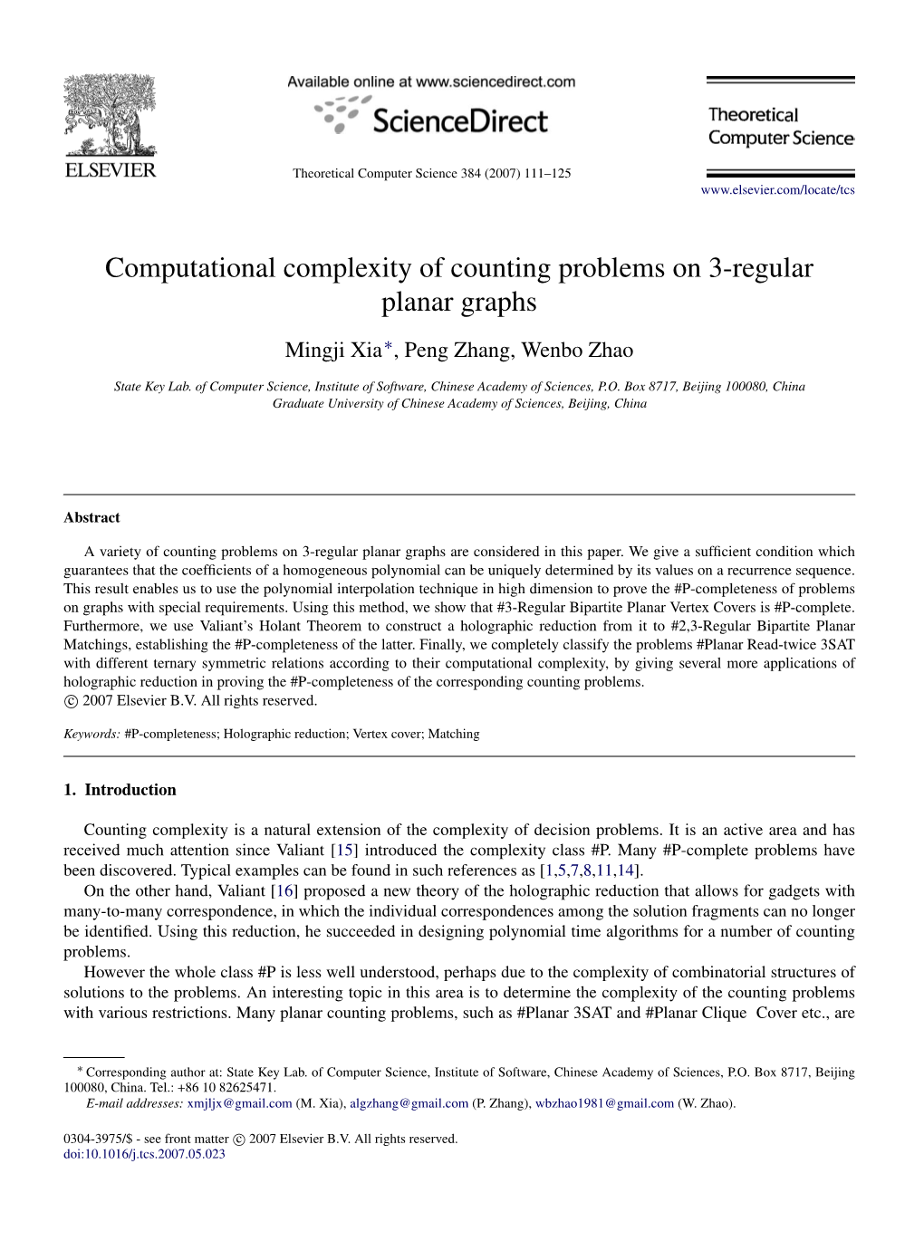 Computational Complexity of Counting Problems on 3-Regular Planar Graphs