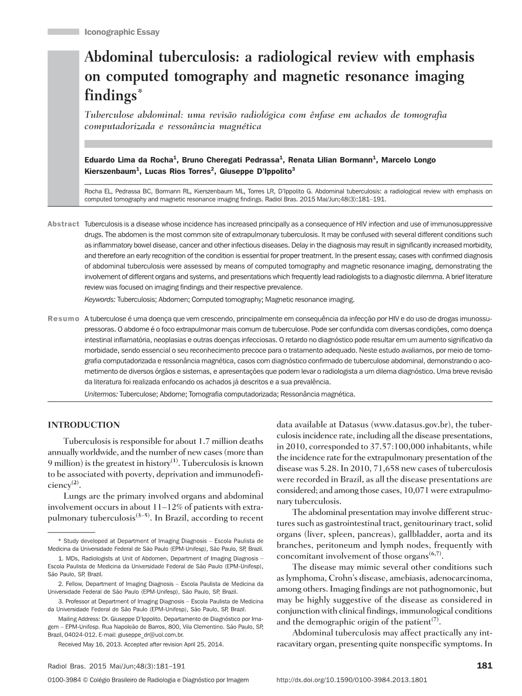 Abdominal Tuberculosis: a Radiological Review with Emphasis on Computed