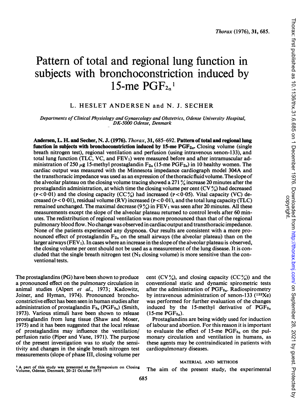 Pattern of Total and Regional Lung Function in Subjects with Bronchoconstriction Induced by 15-Me Pgf2a1