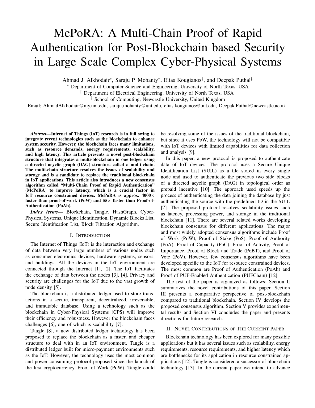 Mcpora: a Multi-Chain Proof of Rapid Authentication for Post-Blockchain Based Security in Large Scale Complex Cyber-Physical Systems