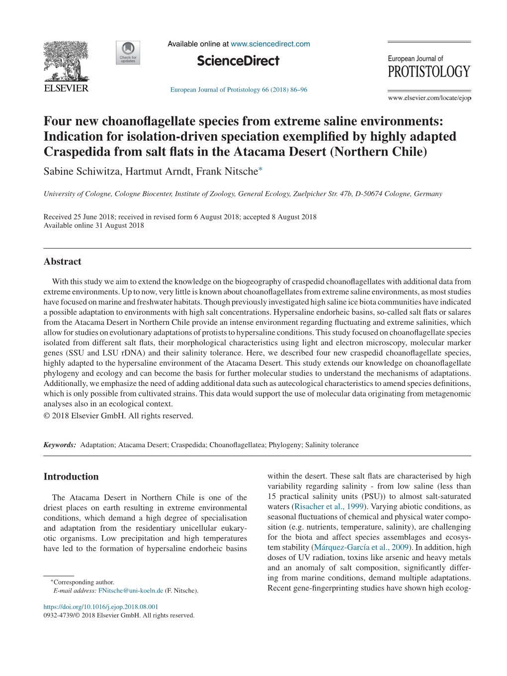 Four New Choanoflagellate Species from Extreme Saline Environments